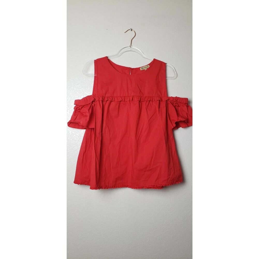 Democracy Red Cold Shoulder Ruffle Sz L - Picture 6 of 12